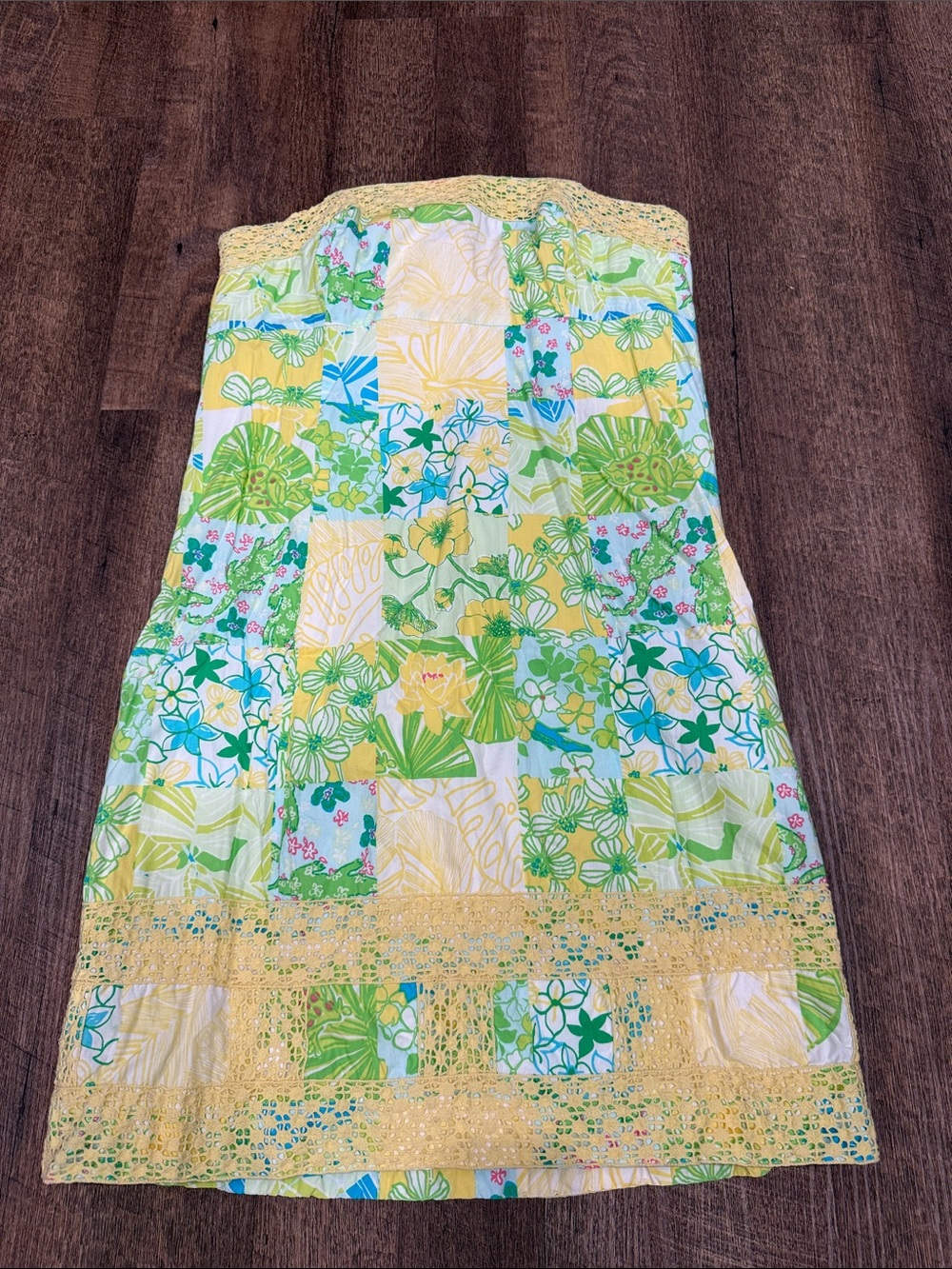 Lilly Pulitzer Yellow Green Blue Floral Strapless Dress